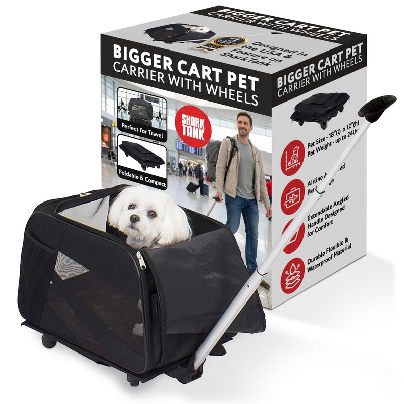 dbest products Smart Cart Pet Carrier with Wheels, Airline Approved Dog and Cat Carrier with Telescoping Handle, 21x12x12in, 24 lb Capacity, Black - Image 1